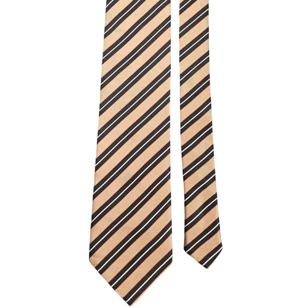 J Crew Silk Tie Tan Black Stripe Preppy Academia Classic Scholarly IvyStyle Prep